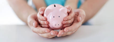 Hands holding piggy bank 