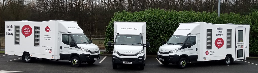 Three mobile library vans