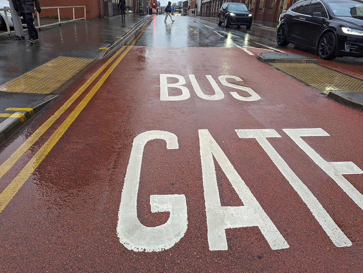 The bus gate markings on Corporation Street