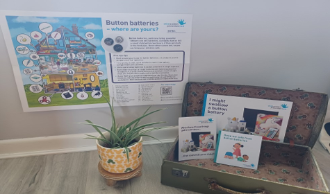 Button battery safety poster and resources display