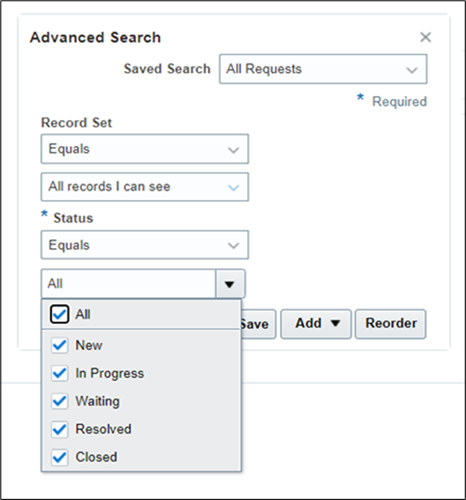 Screenshot showing advances search showing advanced search option