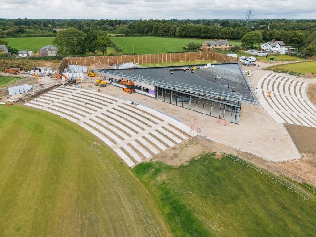 Drone shot of the pavillion under construction